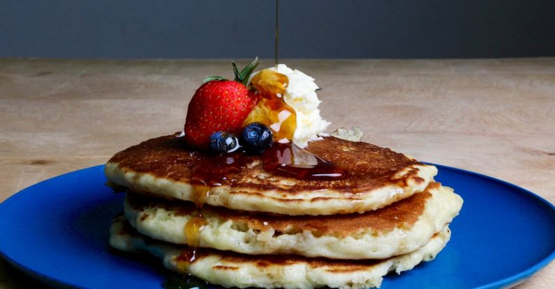 Pancakes - Pancakes With Strawberry, Blueberries, and Maple Syrup