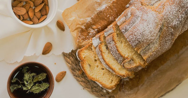 No-Bake - A loaf of bread with almonds and a cup of coffee