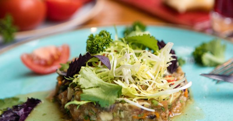 Thai Dishes - A Delicious Salad on Blue Plate