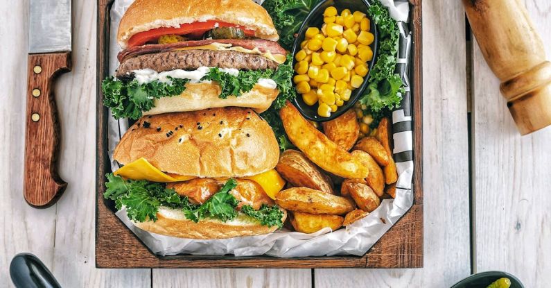 French Cooking - Burgers With Fries and Tomatoes