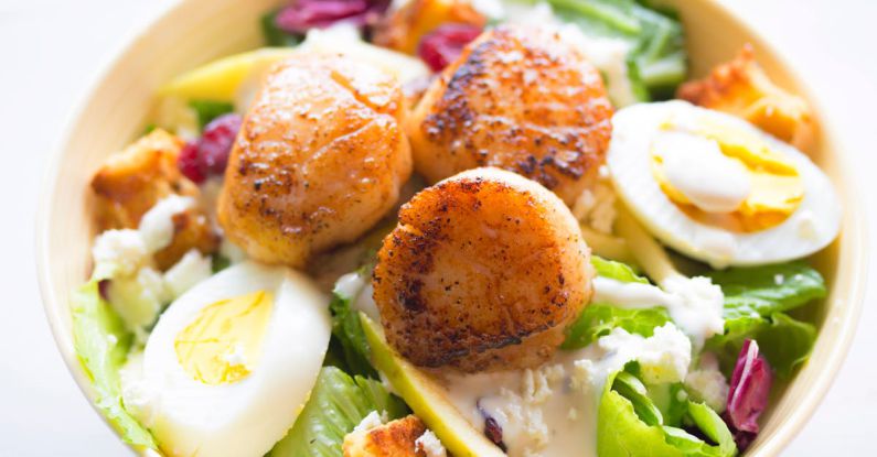 Scallops - White Eggs and Vegetables in White Ceramic Bowl